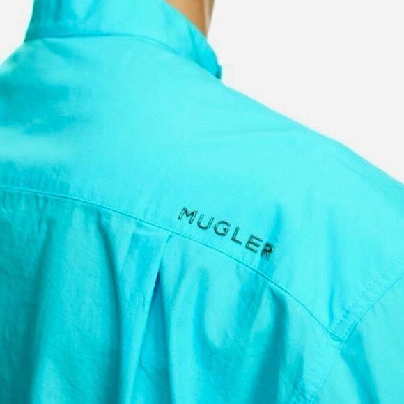 NWT Rare Thierry Mugler X H&M Blue Double Breasted Poplin Men's Shirt Small - Picture 2 of 12